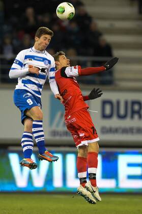 - GENT, BELGIUM: Gent s Brecht Dejaegere and OHL s Loris Brogno pictured in action during the Jupiler Pro League match between KAA Gent and OH Leuven, in Gent, Saturday 01 February 2014, on day 24 of the Belgian soccer championship. JASPERxJACOBS x54405395x