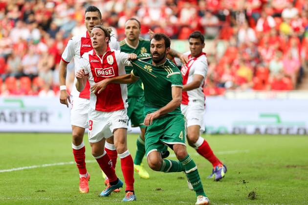 - LIEGE, BELGIUM: Standard d Francois Marquet and Panathinaikos Giorgos Koutroubis fight for the ball during a soccer game between Belgian first division team Standard de Liege and Greek Panathinaikos F.C., Wednesday 30 July 2014, in Liege, the first leg of the third qualifying round for the UEFA Champions League tournament. VIRGINIExLEFOUR x60727316x