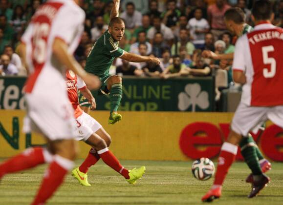 - LIEGE, BELGIUM: Panathinaikos Konstantino Triantafyllopoulos scores a goal at the return leg match between Greek soccer team Panathinaikos and Belgian first league soccer team Standard de Liege in the third qualifying round of the UEFA Champions League competition, Tuesday 05 August 2014, in Athens. The first leg match resulted in a 0-0 draw. ACTIONxIMAGE  x60874820x
