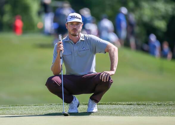HUMBLE, TX - MARCH 31: Bronson Burgoon looks over his putt on 2 during Round 3 of the Houston Open on March 31, 2018 at Golf Club of Houston in Humble, Texas. (Photo by Leslie Plaza Johnson Icon Sportswire) GOLF: MAR 31 PGA Golf Herren - Houston Open Icon18033125 EDITORIAL USE ONLY