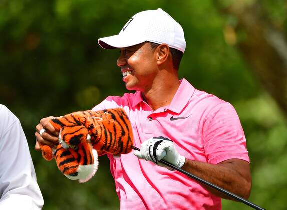 Tiger Woods prepares to hit off the 2nd tee during a practice round before the start of the Masters at Augusta National Golf Club, on April 2, 2018 in Augusta, Georgia.  AUG20180402317 KEVINxDIETSCH