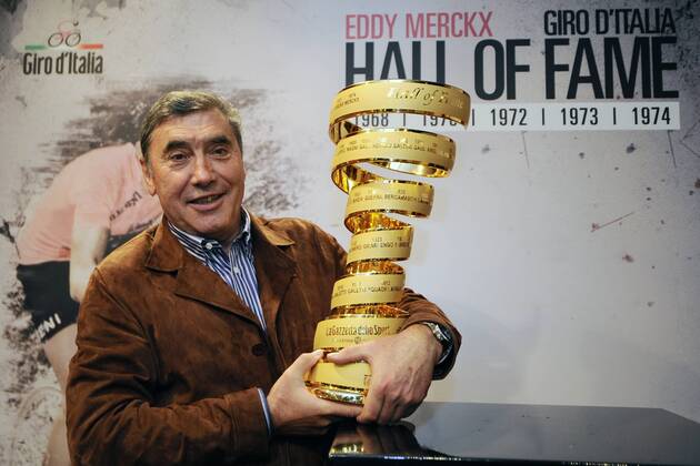 - MILAN, ITALY: Former Belgian cyclist Eddy Merckx pictured at the induction of Belgian Eddy Merckx into the Giro D Italia Hall Of Fame , Thursday 15 March 2012 in Milan, Italy. Baron Merckx won the Giro a shared record of five times: in 1968, 1970, 1972, 1973 and 1974. Merckx holds the record for wins in the Milan San Remo one day cycling race with seven wins. DIRKxWAEM  x33907943x