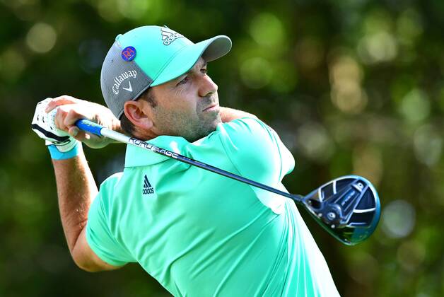 Sergio Garcia watches his drive off the 2nd tee during the first round of the 2018 Masters Tournament at the Augusta National Golf Club in Augusta, Georgia, on April 5, 2018.  AUG20180405320 KEVINxDIETSCH