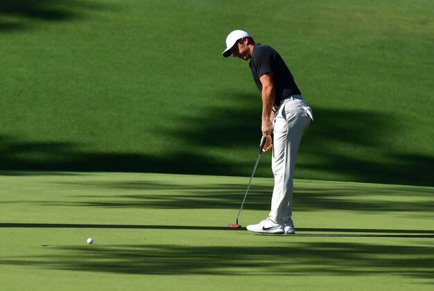 Rory McIlroy putts on the 10th green during the first round of the 2018 Masters Tournament at the Augusta National Golf Club in Augusta, Georgia, on April 5, 2018.  AUG20180405342 KEVINxDIETSCH