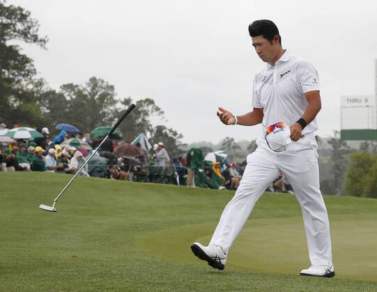Golf: Masters Tournament 3rd round Hideki Matsuyama of Japan tosses a putter after playing the third round of the Masters Tournament in Augusta, Georgia, on April 7, 2018. 