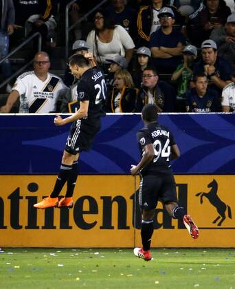 April 8, 2018 - Los Angeles, California, U.S - Sporting Kansas Citys forward Daniel Salloi (20) of Hungary, celebrates his goal against Los Angeles Galaxy during the 2018 Major League Soccer MLS Fussball Herren USA match between Los Angeles Galaxy and Sporting Kansas City in Carson, California, April 8, 2018. Sporting Kansas City won 2-0. MLS 2018: Los Angeles Galaxy 0-2 Sporting Kansas City - ZUMAc68_ 20180408_zaf_c68_044 Copyright: xRingoxChiux