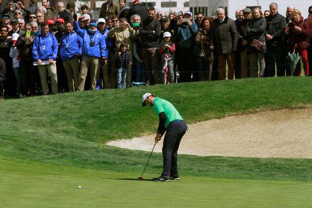 Jon Rahm of Spain hits the ball during the second day of the Spanish Open golf tournament in Madrid, Spain, 13 April 2018. Spanish Open golf tournament !ACHTUNG: NUR REDAKTIONELLE NUTZUNG!  Copyright: xVICTORxLERENAx GRAF3157 20180413-636592384676489473