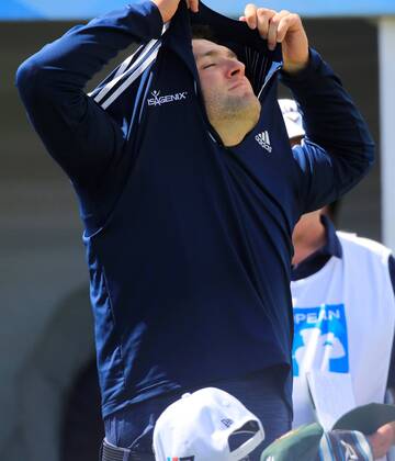 Jon Rahm of Spain reacts on the third day of Madrid Open golf tournament at the National Golf Course in Madrid, Spain, 14 April 2018. The Madrid Open runs from 12 to 15 April. Madrid Open !ACHTUNG: NUR REDAKTIONELLE NUTZUNG! Copyright: xVICTORxLERENAx GRAF3608 20180414-636593128871277517