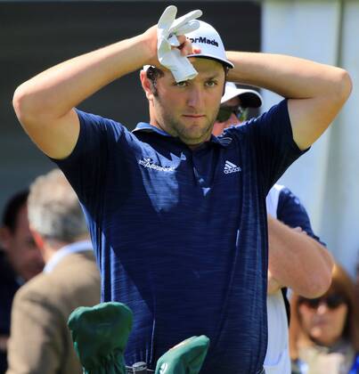 Jon Rahm of Spain reacts on the third day of Madrid Open golf tournament at the National Golf Course in Madrid, Spain, 14 April 2018. The Madrid Open runs from 12 to 15 April. Madrid Golf Open 2018 !ACHTUNG: NUR REDAKTIONELLE NUTZUNG!  Copyright: xVICTORxLERENAx GRAF3705 20180414-636593205377077382
