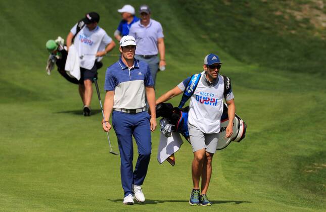 Nacho Elvira of Spain (L) walks on the course during the third day of Madrid Open golf tournament at the National Golf Course in Madrid, Spain, 14 April 2018. The Madrid Open runs from 12 to 15 April. Madrid Golf Open 2018 !ACHTUNG: NUR REDAKTIONELLE NUTZUNG!  Copyright: xVICTORxLERENAx GRAF3812 20180414-636593263320817001