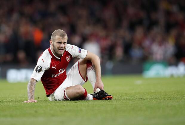 Arsenal s Jack Wilshere looks on dejected during the Europa League Semi Final 1st Leg, match at the Emirates Stadium, London. Picture date: 26th April 2018. Picture credit should read: David Klein Sportimage EDITORIAL USE ONLY. No use with unauthorised audio, video, data, fixture lists, club league logos or live services. Online in-match use limited to 120 images, no video emulation. No use in betting, games or single club league player publications.
