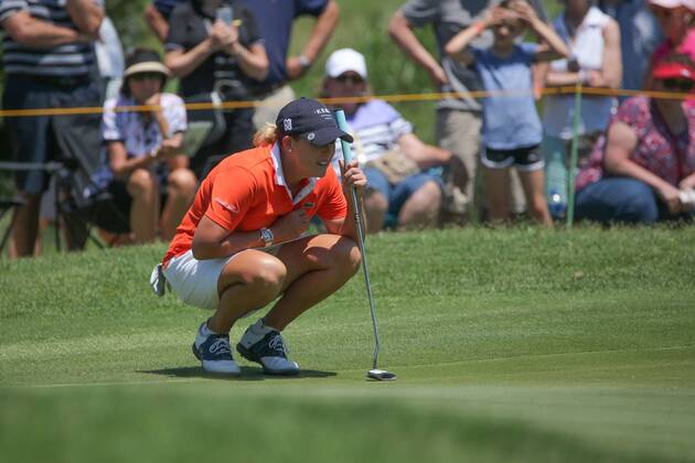 THE COLONY, TX - MAY 05: Cristie Kerr (USA) looks over the green at hole 3 during the Volunteers of America LPGA Golf Damen Texas Classic on May 5, 2018 at the Old American Golf Club in The Colony, TX. (Photo by George Walker Icon Sportswire) GOLF: MAY 05 LPGA - Volunteers of America Texas Classic Icon18050501 EDITORIAL USE ONLY