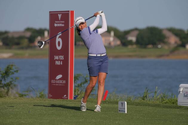 THE COLONY, TX - MAY 05: Mo Martin (USA) hits from the 6th tee during the Volunteers of America LPGA Golf Damen Texas Classic on May 5, 2018 at the Old American Golf Club in The Colony, TX. (Photo by George Walker Icon Sportswire) GOLF: MAY 05 LPGA - Volunteers of America Texas Classic Icon18050527 EDITORIAL USE ONLY