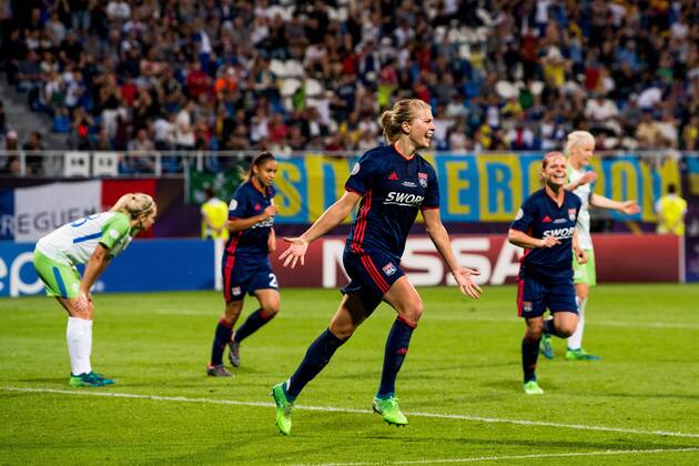 180524 Ada Hegerberg of Lyon celebrates after 3-1 during the UEFA Women s Champions League final between VfL Wolfsburg and Olympique Lyonnais on May 24, 2018 in Kyiv. Photo: Vegard Wivestad Grott BILDBYRAN kod VG 170174 Copyright: VEGARDxWIVESTADxGRoTT BB180524BB071