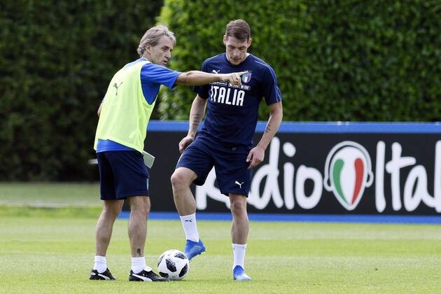 IPP20180524 Football - soccer: FIFA World Cup WM Weltmeisterschaft Fussball 2018 Russia, Preparation national team Nationalteam Of Italy, Roberto Mancini allenatore italia e Andrea Belotti (Verwendung nur in Deutschland - GERMANY ONLY) *** IPP20180524 Football soccer FIFA World Cup 2018 Russia National Team Of Italy Roberto Mancini allenatore italia e Andrea Belotti Only used in Germany GERMANY ONLY