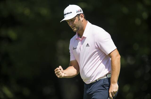 May 26, 2018 - Fort Worth, TX, USA - FORT WORTH, TX - MAY 26, 2018 - Jon Rahm celebrates a birdie putt on the 8th hole during the third round of the 2018 Fort Worth Invitational PGA Golf Herren at Colonial Country Club in Fort Worth, Texas 2018 Fort Worth Invitational PGA - ZUMAsc5_ 20180526_zaf_sc5_001 Copyright: xErichxSchlegelx