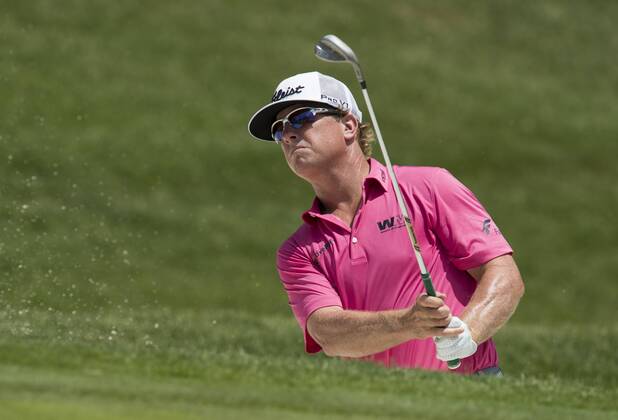 May 26, 2018 - Fort Worth, TX, USA - FORT WORTH, TX - MAY 26, 2018 - Charley Hoffman hits out of the sand trap on the 16th hole during the third round of the 2018 Fort Worth Invitational PGA Golf Herren at Colonial Country Club in Fort Worth, Texas 2018 Fort Worth Invitational PGA - ZUMAsc5_ 20180526_zaf_sc5_024 Copyright: xErichxSchlegelx