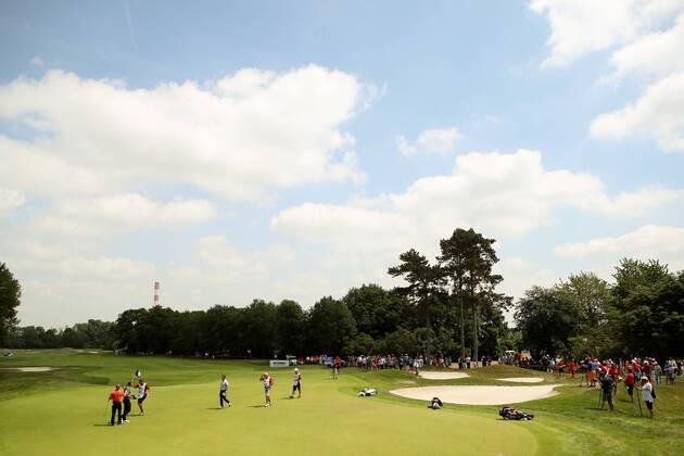 GOLF - PGA Golf Herren Shot Clock Masters 2018 ATZENBRUGG,AUSTRIA,08.JUN.18 - GOLF - PGA European Tour, Shot Clock Masters, Diamond Country Club. Image shows Miguel Angel Jimenez (ESP), Gregory Bourdy (FRA) and Wade Ormsby (AUS). GEPAxpictures xChristianxWalgram