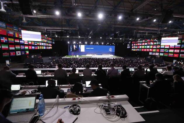 WM 2018, FIFA Kongress in Moskau, WM-Vergabe 2026 June 13, 2018 - EUM20180613DEP04.JPG.MOSCÃö, Rusia., SoccerFutbol-Mundial.- Aspectos del 68 congreso de la FIFA, este 13 de junio de 2018 en el Expocentro de Moscu, en donde se anuncia que la sede del Mundial 2026 sera en Estados Unidos, Mexico y Canada. Foto: Agencia EL UNIVERSALLuis CortesMAR. Latin News: June 13, 2018  - ZUMAu78_ 20180613_zaf_u78_510 Copyright: xElxUniversalx