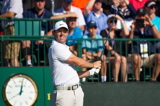Rory McIlroy from Northern Ireland tees off on the 10th hole in the first round of the 118th U.S. Open Championship at Shinnecock Hills Golf Club in Southampton, New York on June 14, 2018.  NYP20180614105 COREYxSIPKIN