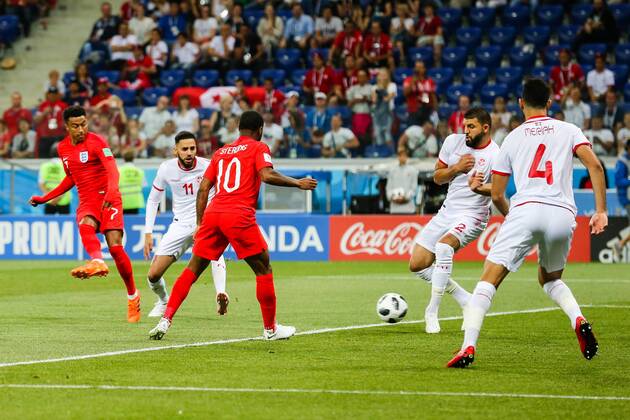 England v Tunisia 2018 FIFA World Cup WM Weltmeisterschaft Fussball Jesse Lingard strikes at goal during the England v Tunisia 2018 FIFA World Cup match at Volgograd Arena, Volgograd Content Not Available For UK Newspapers Copyright: xPaulxChestertonx FIL-11920-0063