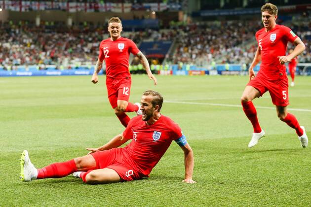 England v Tunisia 2018 FIFA World Cup WM Weltmeisterschaft Fussball Harry Kane of England celebrates scoring their first goal during the England v Tunisia 2018 FIFA World Cup match at Volgograd Arena, Volgograd Content Not Available For UK Newspapers Copyright: xPaulxChestertonx FIL-11920-0066