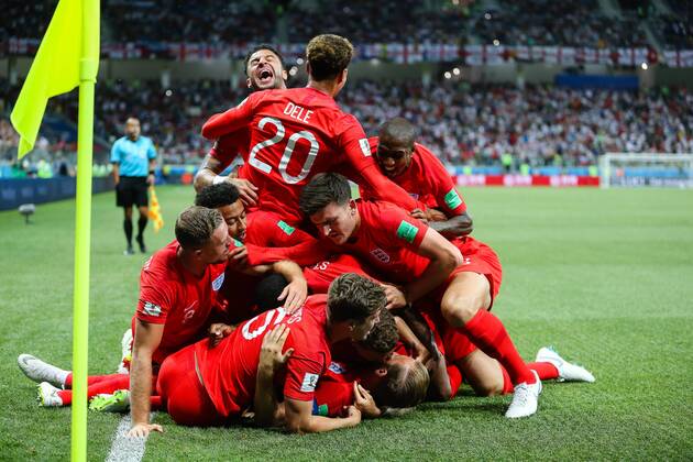 England v Tunisia 2018 FIFA World Cup WM Weltmeisterschaft Fussball England celebrate Harry Kane scoring their first goal during the England v Tunisia 2018 FIFA World Cup match at Volgograd Arena, Volgograd Content Not Available For UK Newspapers Copyright: xPaulxChestertonx FIL-11920-0071