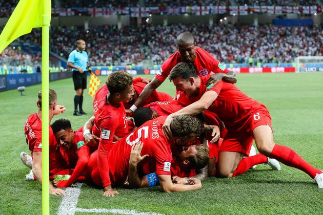 England v Tunisia 2018 FIFA World Cup WM Weltmeisterschaft Fussball England celebrate Harry Kane scoring their first goal during the England v Tunisia 2018 FIFA World Cup match at Volgograd Arena, Volgograd Content Not Available For UK Newspapers Copyright: xPaulxChestertonx FIL-11920-0073