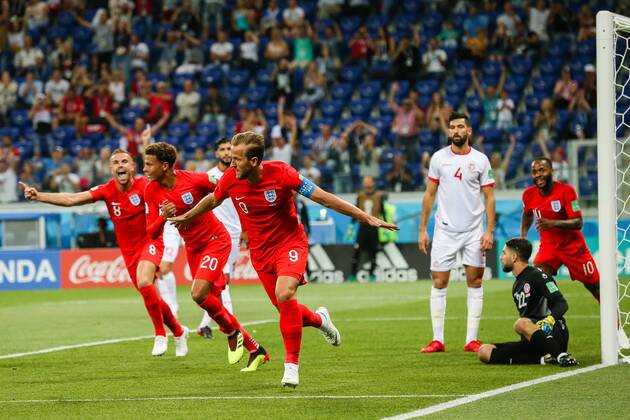 England v Tunisia 2018 FIFA World Cup WM Weltmeisterschaft Fussball Harry Kane of England celebrates scoring their first goal during the England v Tunisia 2018 FIFA World Cup match at Volgograd Arena, Volgograd Content Not Available For UK Newspapers Copyright: xPaulxChestertonx FIL-11920-0074