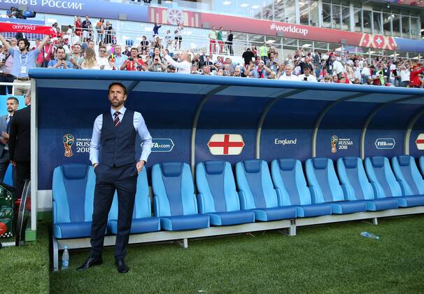 England s Gareth Southgate looks on during the FIFA World Cup WM Weltmeisterschaft Fussball 2018 Group G match at the Kaliningrad Stadium, Kaliningrad. Picture date 28th June 2018. Picture credit should read: David Klein Sportimage EDITORIAL USE ONLY. No use with unauthorised audio, video, data, fixture lists, club league logos or live services. Online in-match use limited to 120 images, no video emulation. No use in betting, games or single club league player publications.