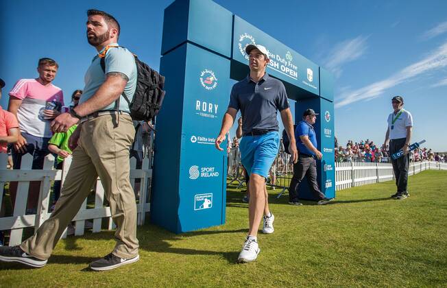 2018 Dubai Duty Free Irish Open - Pro Am, Ballyliffin Golf Club, Co. Donegal 4 7 2018 Rory McIlroy approaches the first tee Rory McIlroy approaches the first tee 4 7 2018  Copyright: x©INPHO OisinxKeniryx MT2_3651