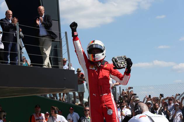 Photo4 LaPresse 08 07 2018 Silverstone, England Grand Prix Formula One England 2018 In the pic: Celebration in parc fermee, winner Sebastian Vettel (GER) Scuderia Ferrari SF71H  Copyright: xPhoto4 LaPressex