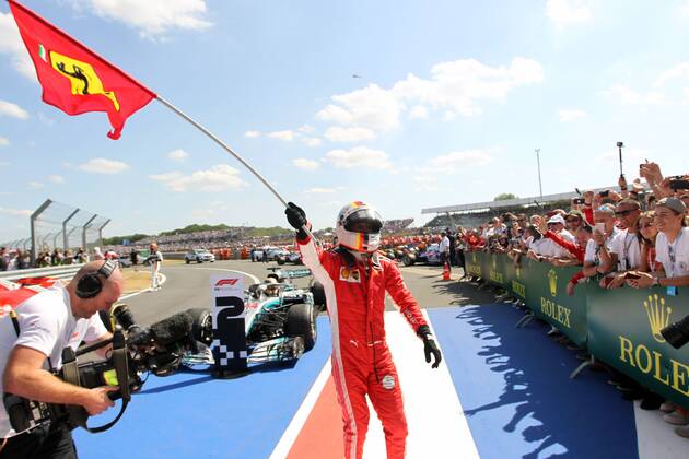 Photo4 LaPresse 08 07 2018 Silverstone, England Grand Prix Formula One England 2018 In the pic: Celebration in parc fermee, winner Sebastian Vettel (GER) Scuderia Ferrari SF71H  Copyright: xPhoto4 LaPressex