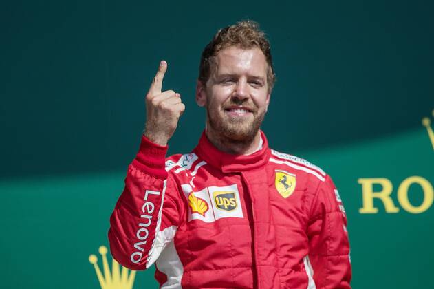 Sebastian Vettel (Scuderia Ferrari) nach dem Gewinn des Grossen Preis von Grossbritannien GBR, FIA, Formel 1, Grosser Preis von Grossbritannien, Rennen Silverstone Copyright: xEIBNER Illmannx EP_EER