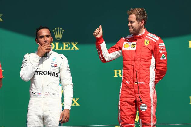 8th July 2018, Silverstone Circuit, Silverstone, England; British Formula One Grand Prix, Race Day; Scuderia Ferrari, Sebastian Vettel wins at Silverstone  ActionPlus12045571 Octane