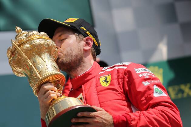 Sport Themen der Woche KW27 Sport - Bilder des Tages Photo4 LaPresse 08 07 2018 Silverstone, England Grand Prix Formula One England 2018 In the pic: Podium,winner Sebastian Vettel (GER) Scuderia Ferrari SF71H  Copyright: xPhoto4 LaPressex