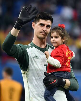 Belgium s goalkeeper Thibaut Courtois and his daughter pictured after the semi final match between the French national soccer team Les Bleus and Belgian national soccer team the Red Devils, in Saint-Petersburg, Russia, Tuesday 10 July 2018. DIRKxWAEM x05382369x