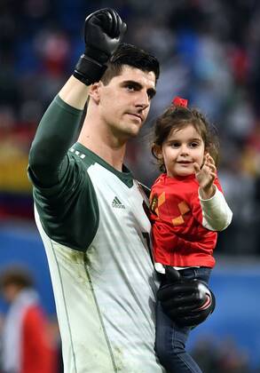 Belgium s goalkeeper Thibaut Courtois and his daughter pictured after the semi final match between the French national soccer team Les Bleus and Belgian national soccer team the Red Devils, in Saint-Petersburg, Russia, Tuesday 10 July 2018. DIRKxWAEM x05382360x