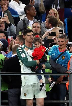 Belgium s goalkeeper Thibaut Courtois and his daughter pictured after the semi final match between the French national soccer team Les Bleus and Belgian national soccer team the Red Devils, in Saint-Petersburg, Russia, Tuesday 10 July 2018. BRUNOxFAHY x05382371x