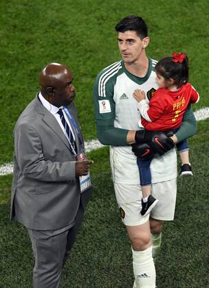 Belgium s goalkeeper Thibaut Courtois and his daughter at the semi final match between the French national soccer team Les Bleus and Belgian national soccer team the Red Devils, in Saint-Petersburg, Russia, Tuesday 10 July 2018. LAURIExDIEFFEMBACQ x05382426x