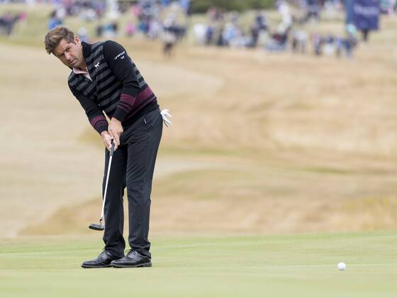 12th July 2018, Gullane Golf Club, Gullane, Scotland; Aberdeen Investments Scottish Open Golf, 1st round; Robert Rock putt on the 16th green  ActionPlus12046739 AlanxRennie