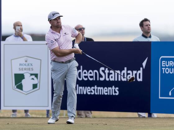 15th July 2018, Gullane Golf Club, Gullane, Scotland; Aberdeen Investments Scottish Open Golf, 4th round; Graeme McDowell watches his shot on the first tee  ActionPlus12047859 AlanxRennie