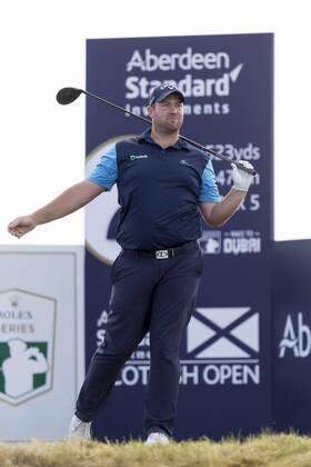 15th July 2018, Gullane Golf Club, Gullane, Scotland; Aberdeen Investments Scottish Open Golf, 4th round; Duncan Stewart singlas a ball to the right from his shot on the second tee  ActionPlus12047881 AlanxRennie