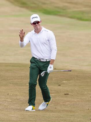 15th July 2018, Gullane Golf Club, Gullane, Scotland; Aberdeen Investments Scottish Open Golf, 4th round; Brandon Stone thanks the fans for their applause for his shot on the first fairway  ActionPlus12047990 AlanxRennie