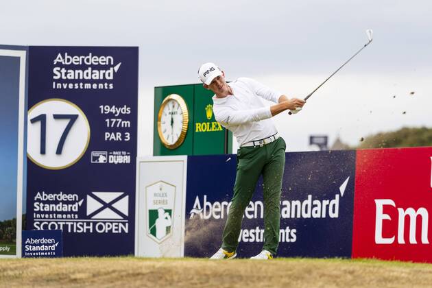 15th July 2018, Gullane Golf Club, Gullane, Scotland; Aberdeen Investments Scottish Open Golf, 4th round; Brandon Stone tee shot on the 17th as he headed for a closing round 60  ActionPlus12048148 AlanxRennie
