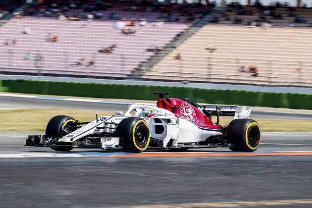 Motorsport: Formel 1, Saison 2018 2019, Training am Freitag, 20.07.2018 am Hockenheimring in Hockenheim (Deutschland). Antonio Giovinazzi biegt auf die Start-Ziel-Gerade ein. Copyright: xInderliedx
