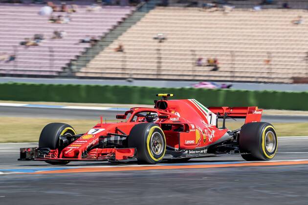 Motorsport: Formel 1, Saison 2018 2019, Training am Freitag, 20.07.2018 am Hockenheimring in Hockenheim (Deutschland). Kimi Raikkonen (Scuderia Ferrari) biegt auf die Start-Ziel-Gerade ein. Copyright: xInderliedx