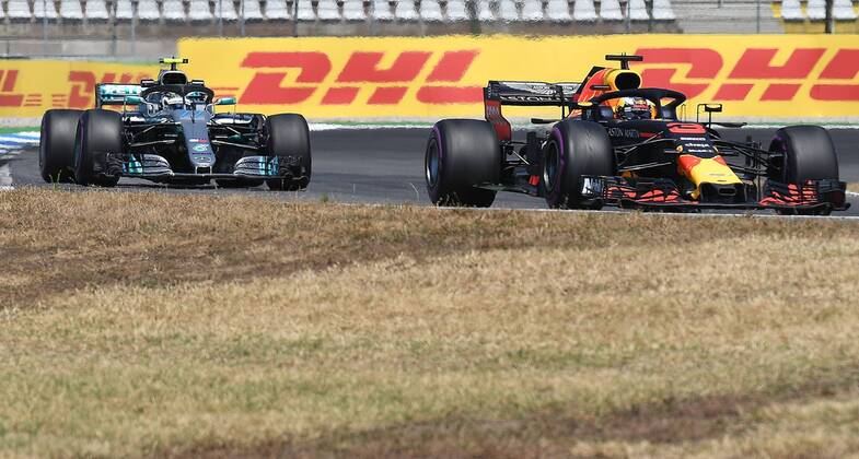 20.07.2018, xpsx, Formel 1 Grand Prix von Deutschland, Grand Prix von Deutschland 1.Freies Training 2018 emspor, v.l. Valtteri Bottas (Mercedes AMG), Daniel Ricciardo (Red Bull - Tag Heuer) Hockenheim