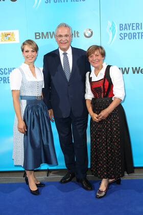 Magdalena Neuner, Joachim Herrmann, Rosi Mittermaier, Bayerischer Sportpreis 2018 in der BMW Welt in Muenchen am 21.07.2018