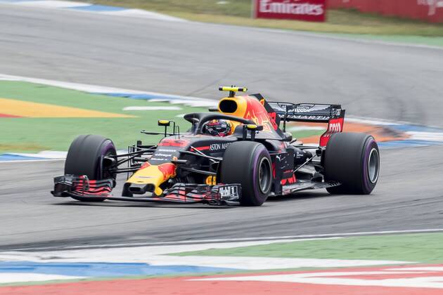 Motorsport: Formel 1, Saison 2018 2019, Rennen am Sonntag, 22.07.2018, am Hockenheimring in Hockenheim (Deutschland). Max Verstappen (Aston Martin Red Bull Racing) beschleunigt aus der Kurve. Copyright: xInderliedx